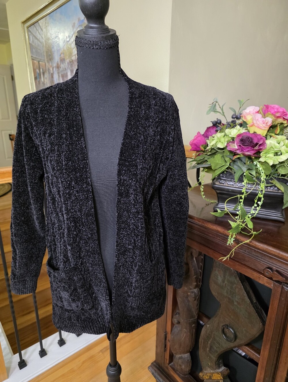 Alfred‎ Dunner Black Open-Front Cardigan Sweater